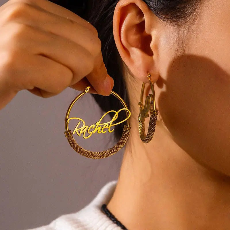 Braided personalized name hoop titanium steel earrings - Blade & Thread