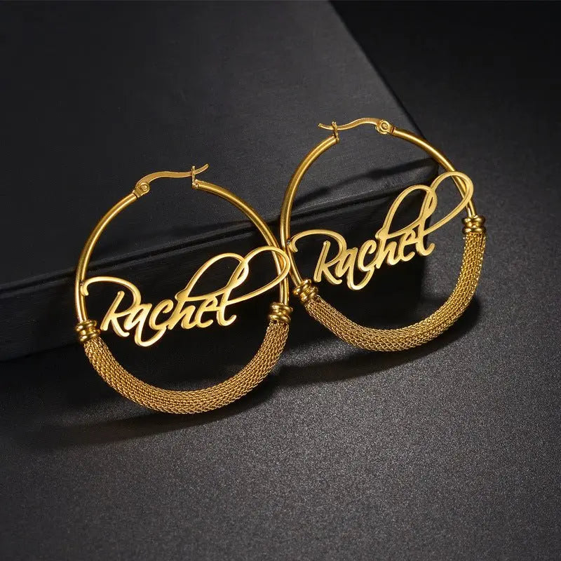 Braided personalized name hoop titanium steel earrings - Blade & Thread