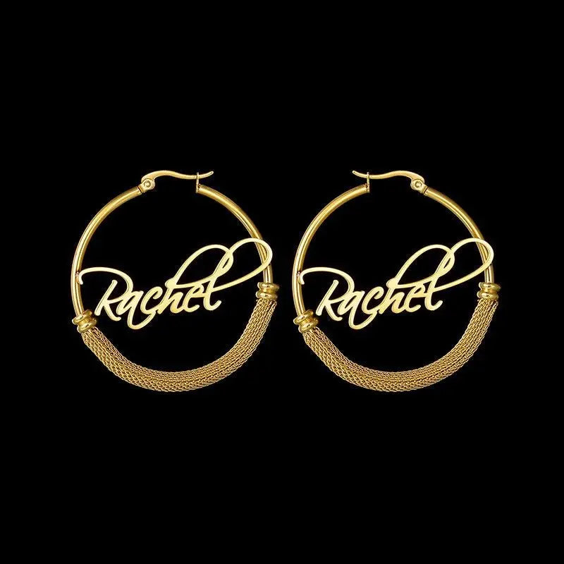 Braided personalized name hoop titanium steel earrings nowadaysfashion