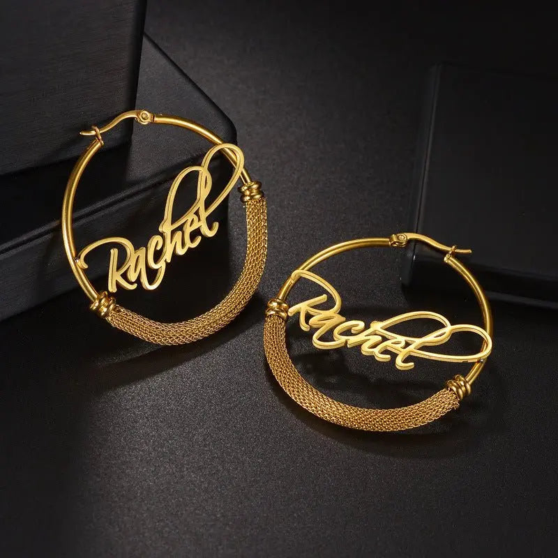 Braided personalized name hoop titanium steel earrings - Blade & Thread