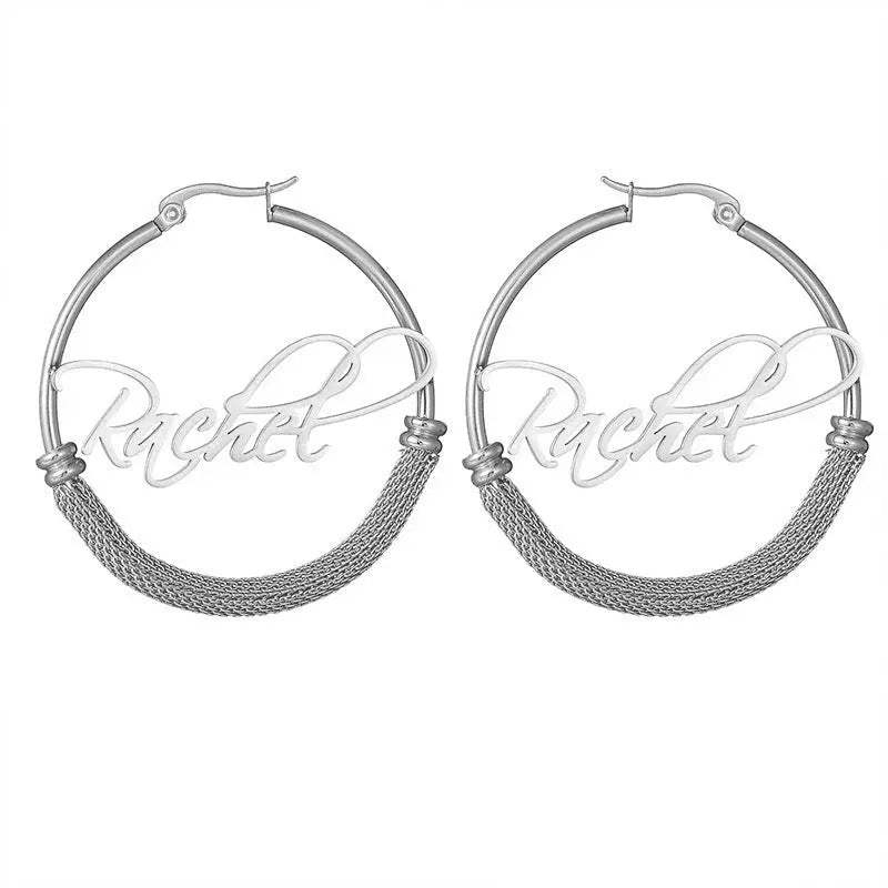 Braided personalized name hoop titanium steel earrings - Blade & Thread