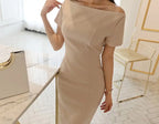 Brief Style Slash-neck Sleeveless Office Ladies Dress Elegant Midi Pencil Dresses nowadaysfashion