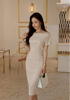 Brief Style Slash-neck Sleeveless Office Ladies Dress Elegant Midi Pencil Dresses nowadaysfashion