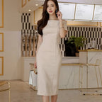 Brief Style Slash-neck Sleeveless Office Ladies Dress Elegant Midi Pencil Dresses nowadaysfashion