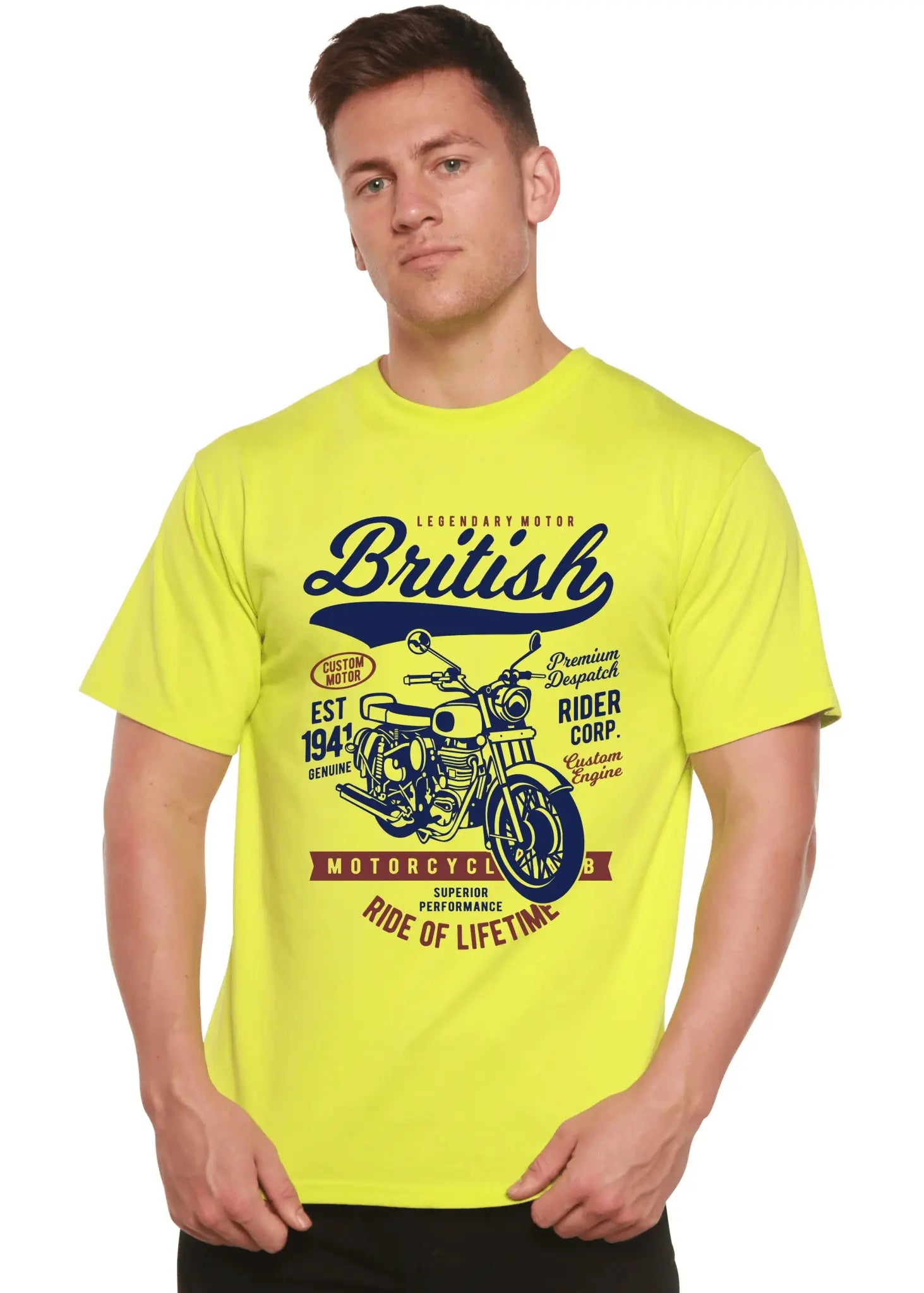 British Motorcycle Men's Bamboo Viscose/Organic Cotton Short Sleeve Graphic T-Shirt Spun Bamboo