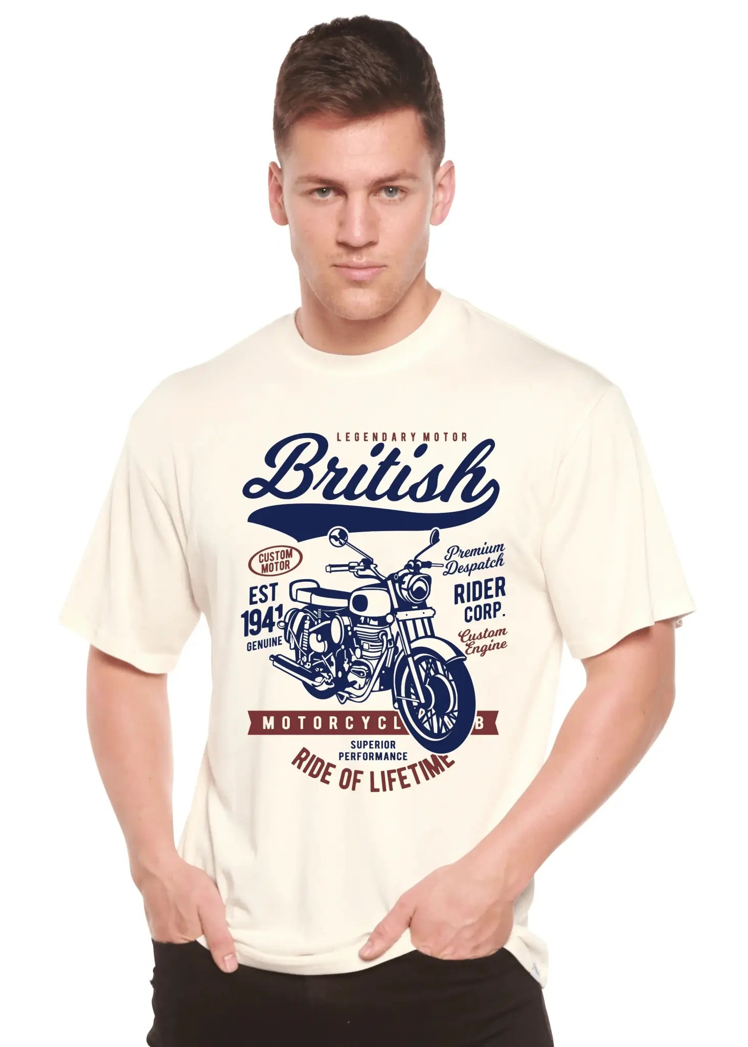 British Motorcycle Men's Bamboo Viscose/Organic Cotton Short Sleeve Graphic T-Shirt Spun Bamboo