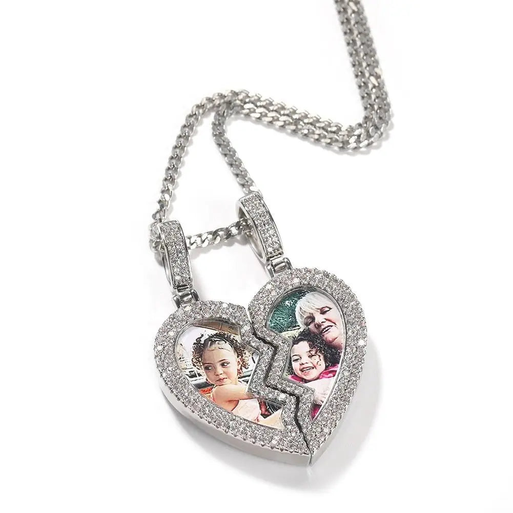 Broken Heart Photo Magnetic Frame Pendant 2 Pictures Hiphop Jewelry - Blade & Thread