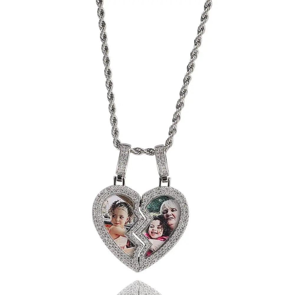 Broken Heart Photo Magnetic Frame Pendant 2 Pictures Hiphop Jewelry nowadaysfashion