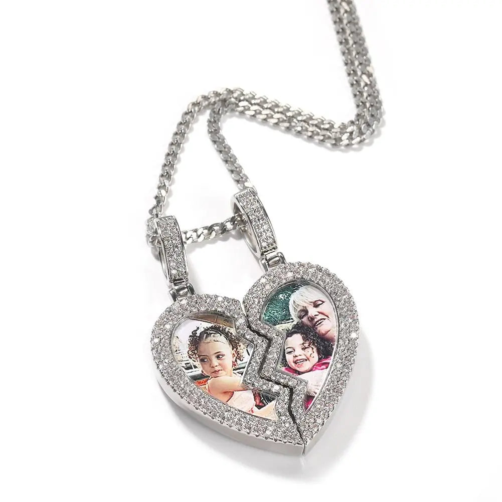 Broken Heart Photo Magnetic Frame Pendant 2 Pictures Hiphop Jewelry nowadaysfashion