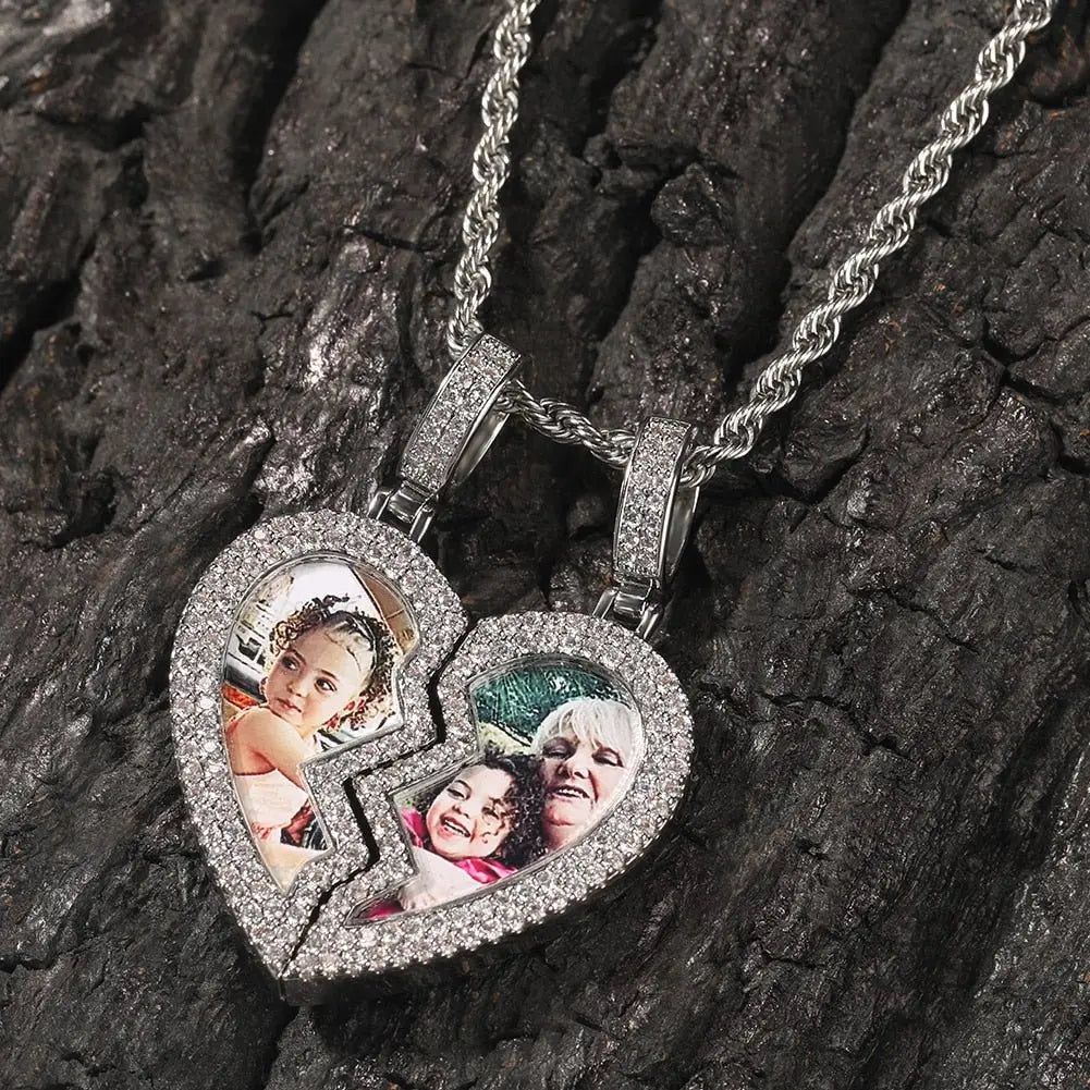 Broken Heart Photo Magnetic Frame Pendant 2 Pictures Hiphop Jewelry - Blade & Thread