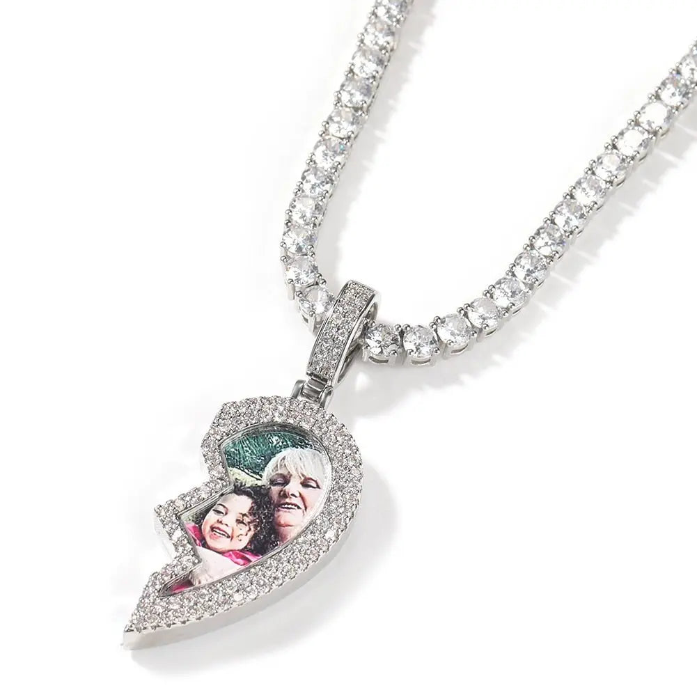 Broken Heart Photo Magnetic Frame Pendant 2 Pictures Hiphop Jewelry - Blade & Thread