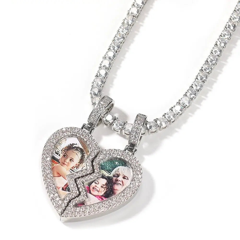 Broken Heart Photo Magnetic Frame Pendant 2 Pictures Hiphop Jewelry - Blade & Thread