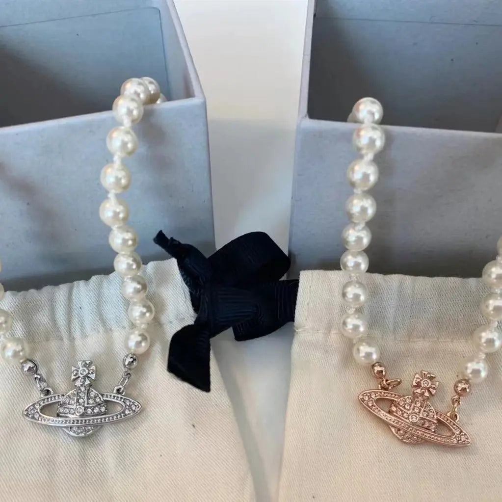 Brooch pearl necklace women's paper clip necklace - Blade & Thread