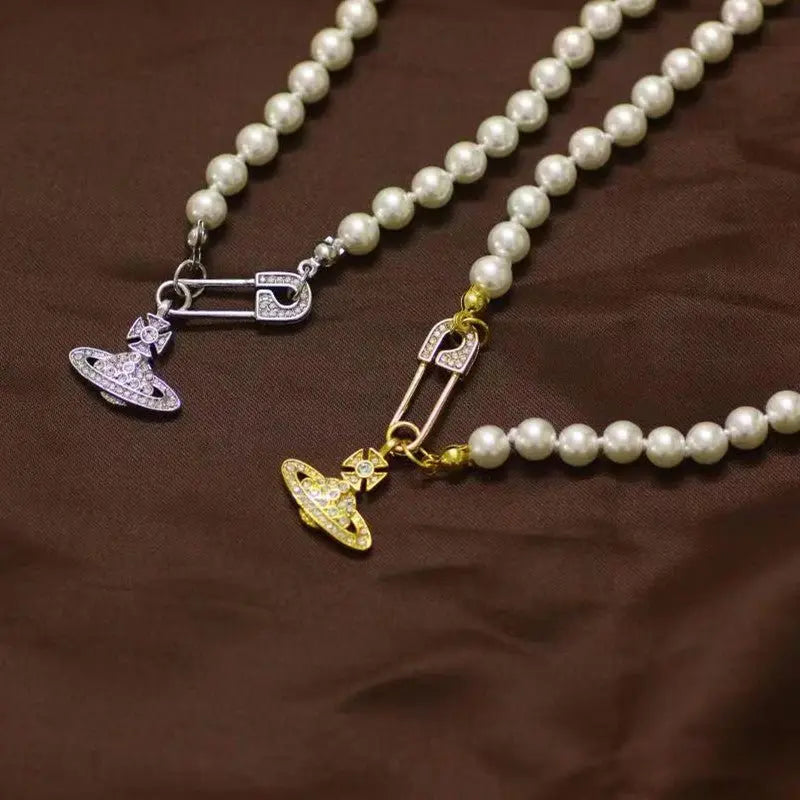 Brooch pearl necklace women's paper clip necklace - Blade & Thread