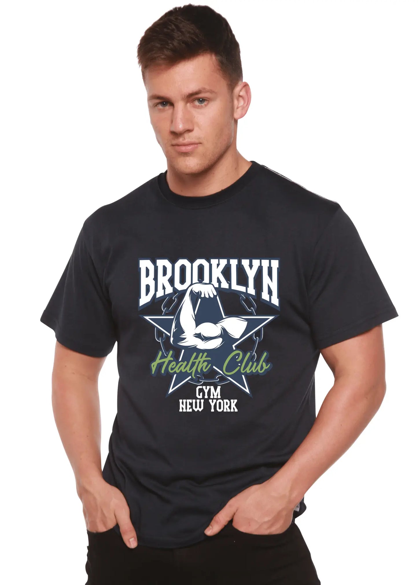 Brooklyn Health Club Men's Bamboo Viscose/Organic Cotton Short Sleeve Graphic T-Shirt - Blade & Thread