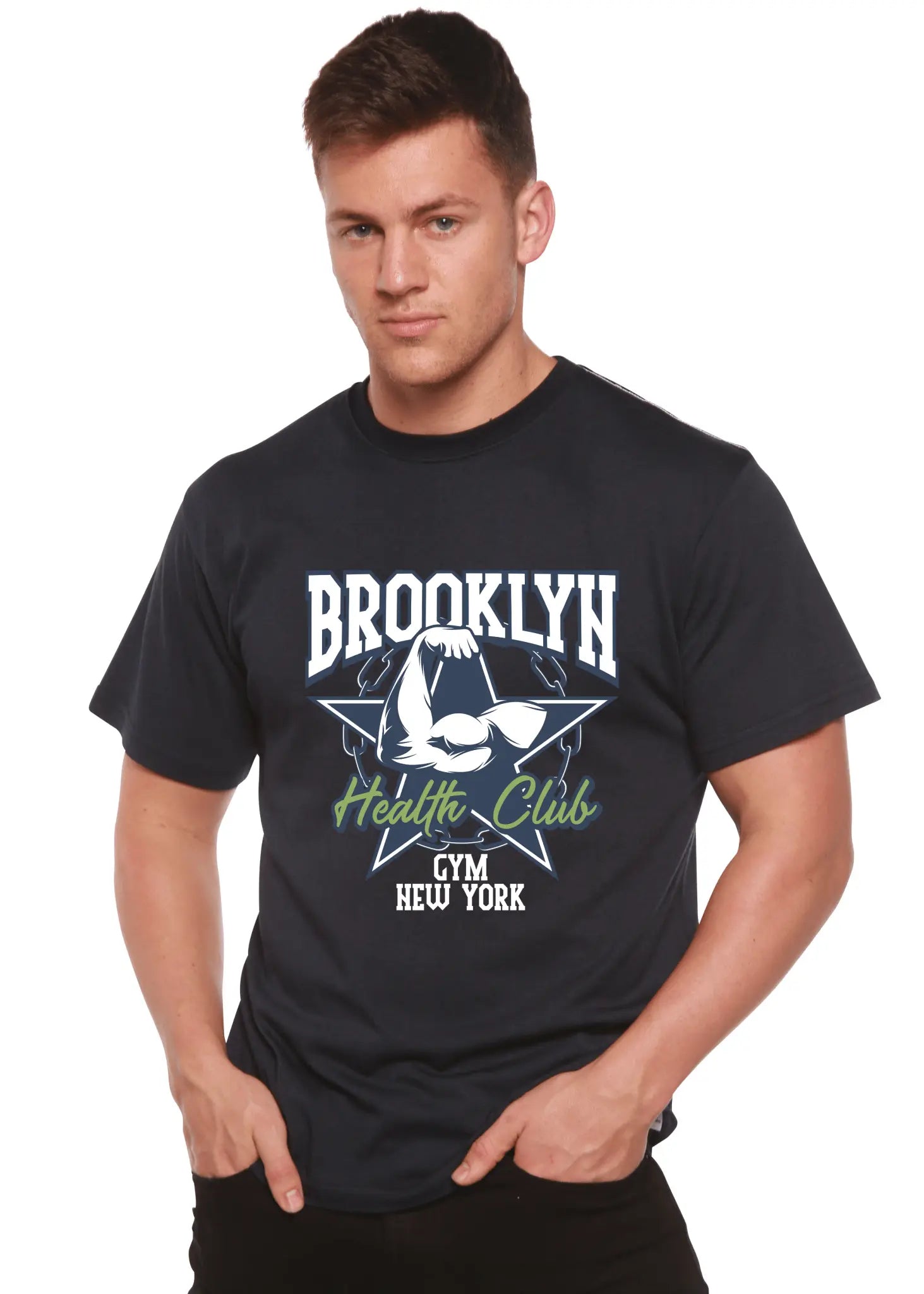 Brooklyn Health Club Men's Bamboo Viscose/Organic Cotton Short Sleeve Graphic T-Shirt - Blade & Thread