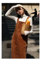 Brown Corduroy Jumpsuits Women Autumn Straight Baggy Loose Casual Wide Leg Trousers Female nowadaysfashion