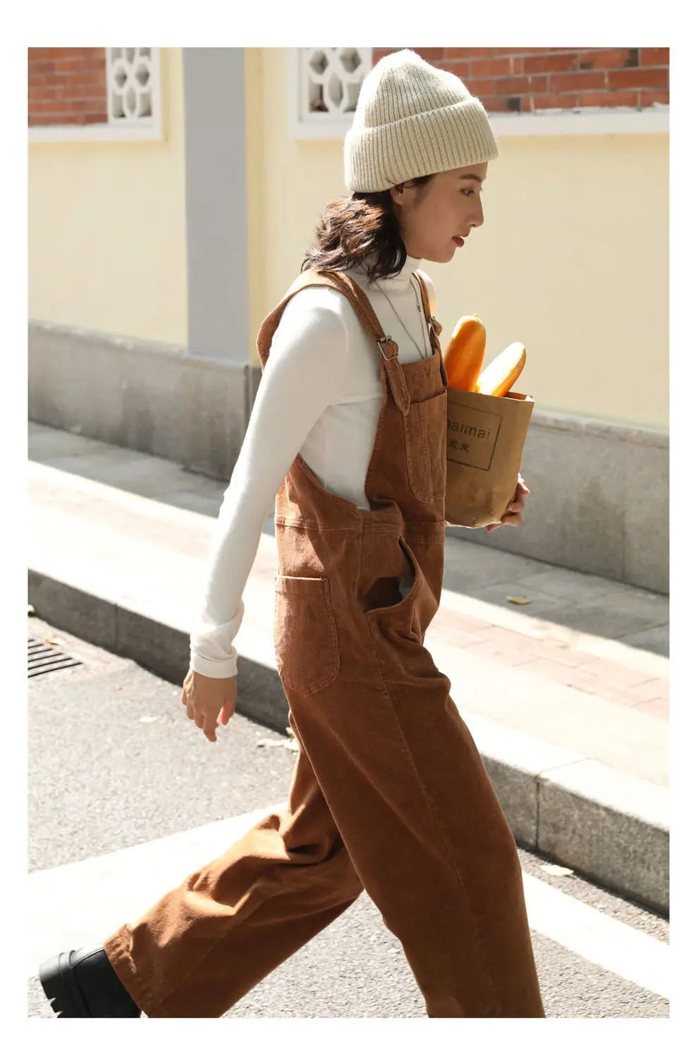 Brown Corduroy Jumpsuits Women Autumn Straight Baggy Loose Casual Wide Leg Trousers Female - Blade & Thread