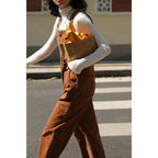 Brown Corduroy Jumpsuits Women Autumn Straight Baggy Loose Casual Wide Leg Trousers Female nowadaysfashion