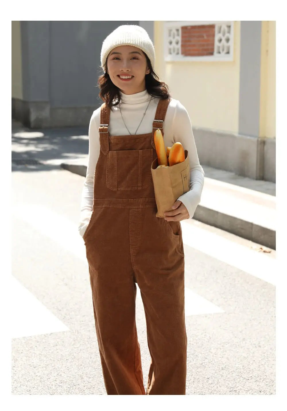 Brown Corduroy Jumpsuits Women Autumn Straight Baggy Loose Casual Wide Leg Trousers Female - Blade & Thread