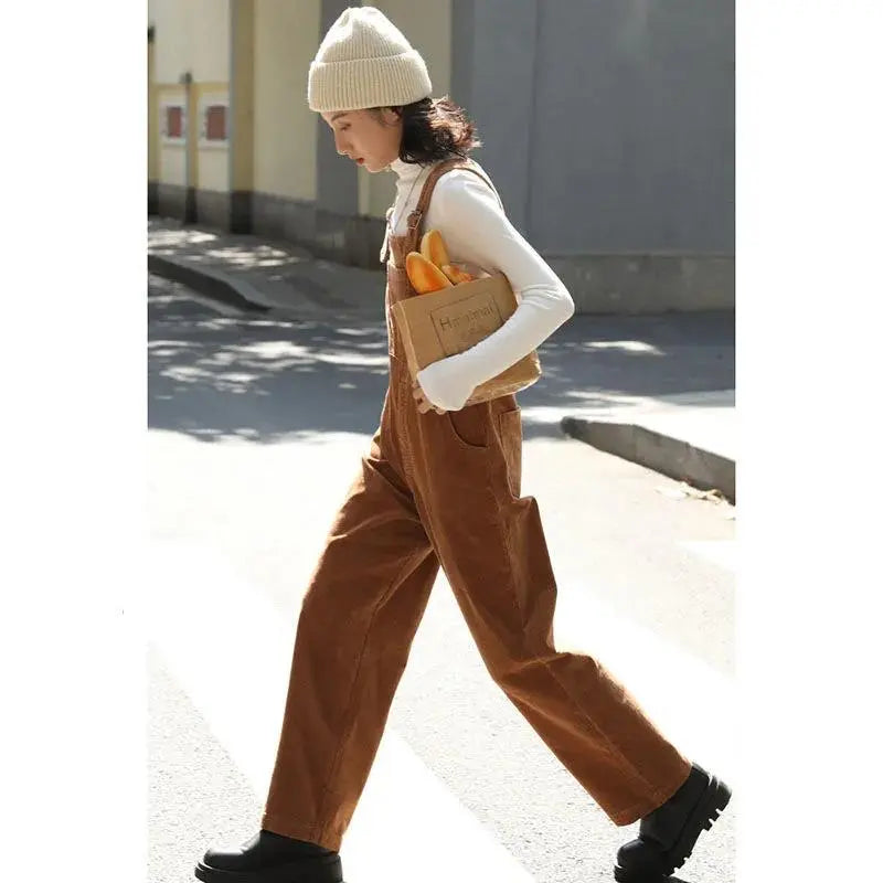 Brown Corduroy Jumpsuits Women Autumn Straight Baggy Loose Casual Wide Leg Trousers Female nowadaysfashion