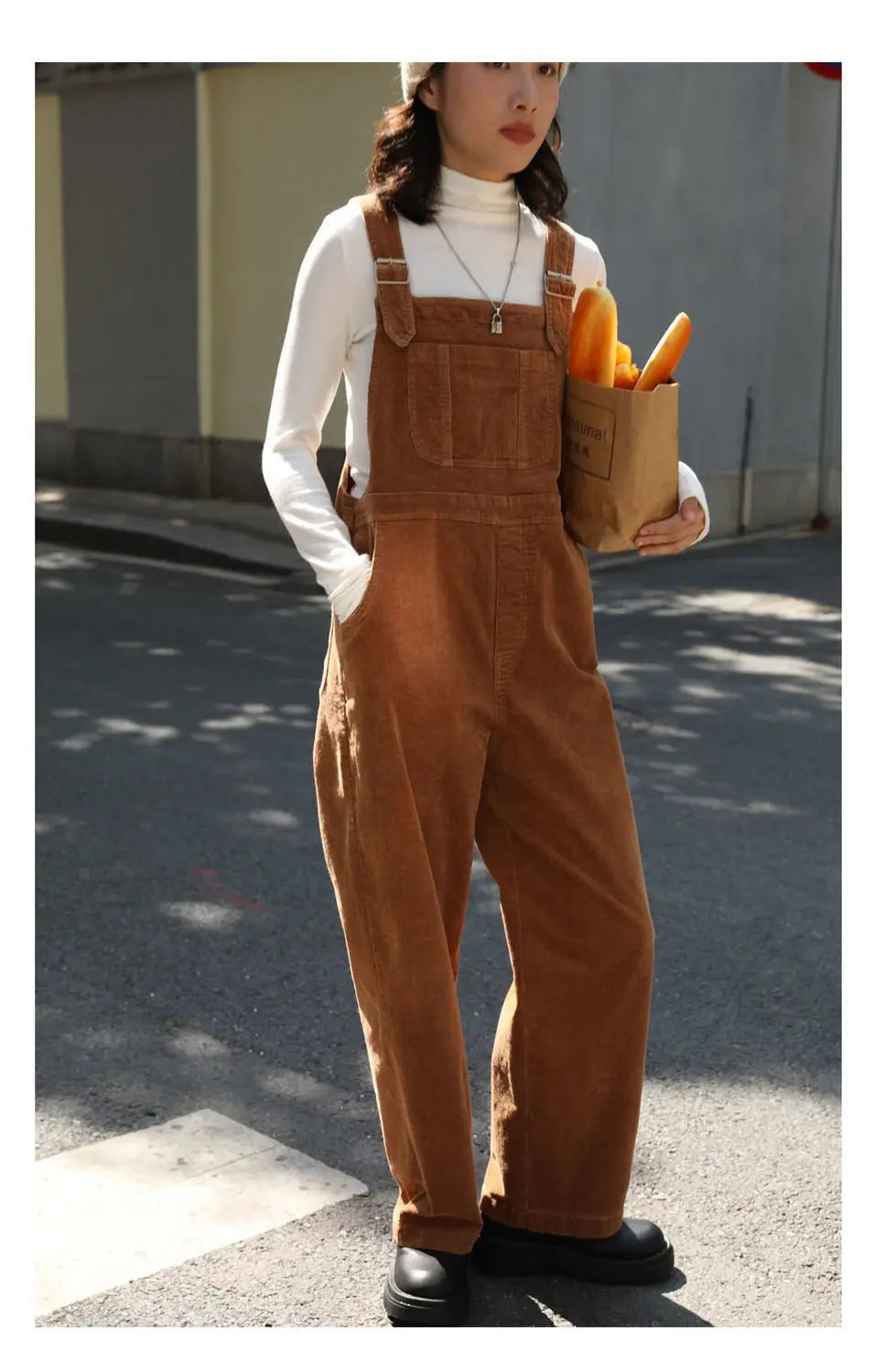 Brown Corduroy Jumpsuits Women Autumn Straight Baggy Loose Casual Wide Leg Trousers Female - Blade & Thread