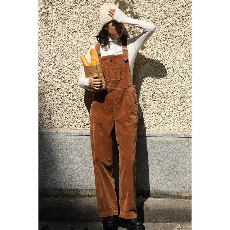 Brown Corduroy Jumpsuits Women Autumn Straight Baggy Loose Casual Wide Leg Trousers Female nowadaysfashion