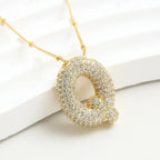 Bubble Initial Necklace 14k Gold Plated Cubic Zirconia nowadaysfashion