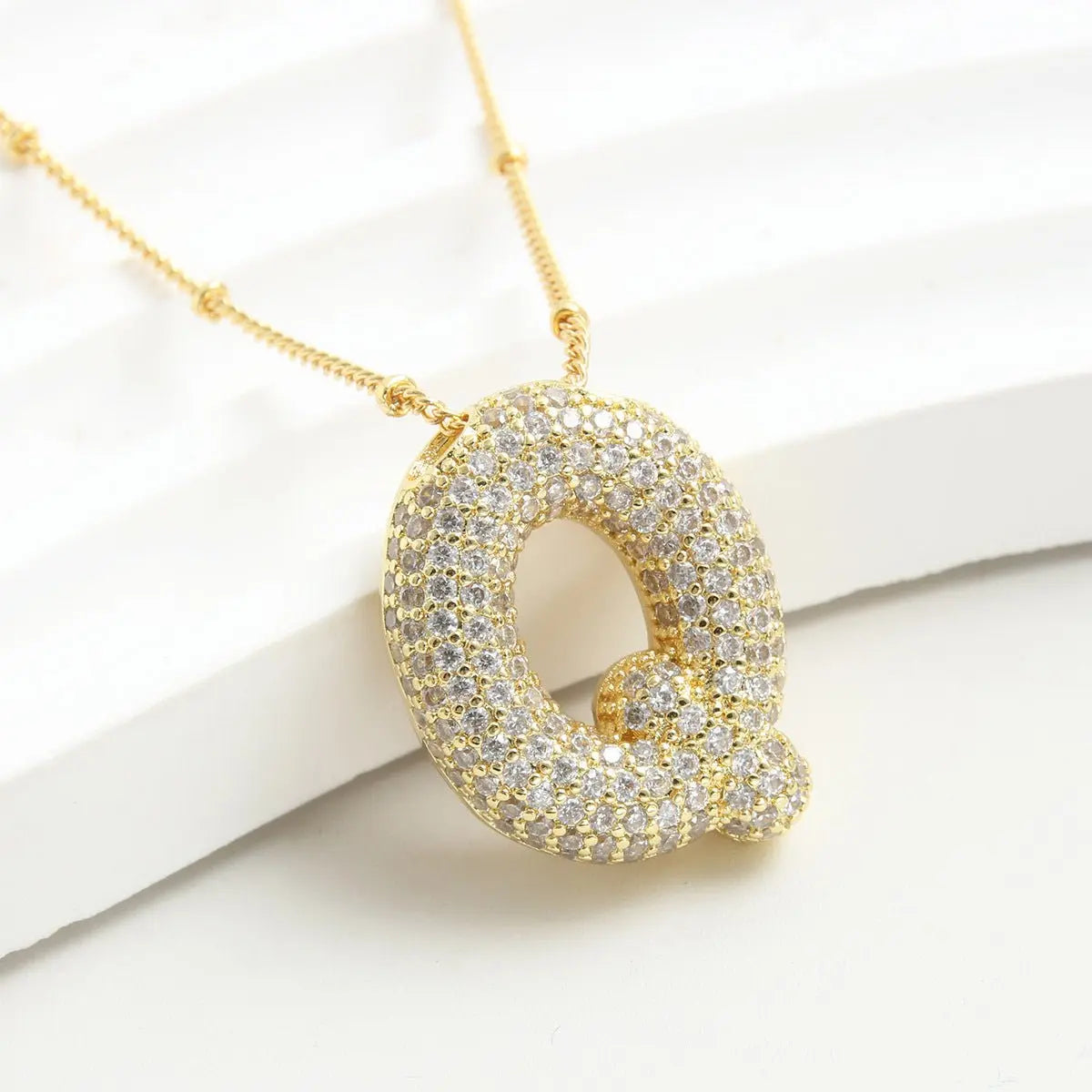 Bubble Initial Necklace 14k Gold Plated Cubic Zirconia - Blade & Thread