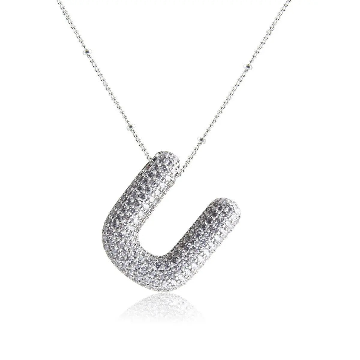Bubble Initial Necklace 14k Gold Plated Cubic Zirconia nowadaysfashion