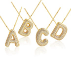 Bubble Initial Necklace 14k Gold Plated Cubic Zirconia nowadaysfashion