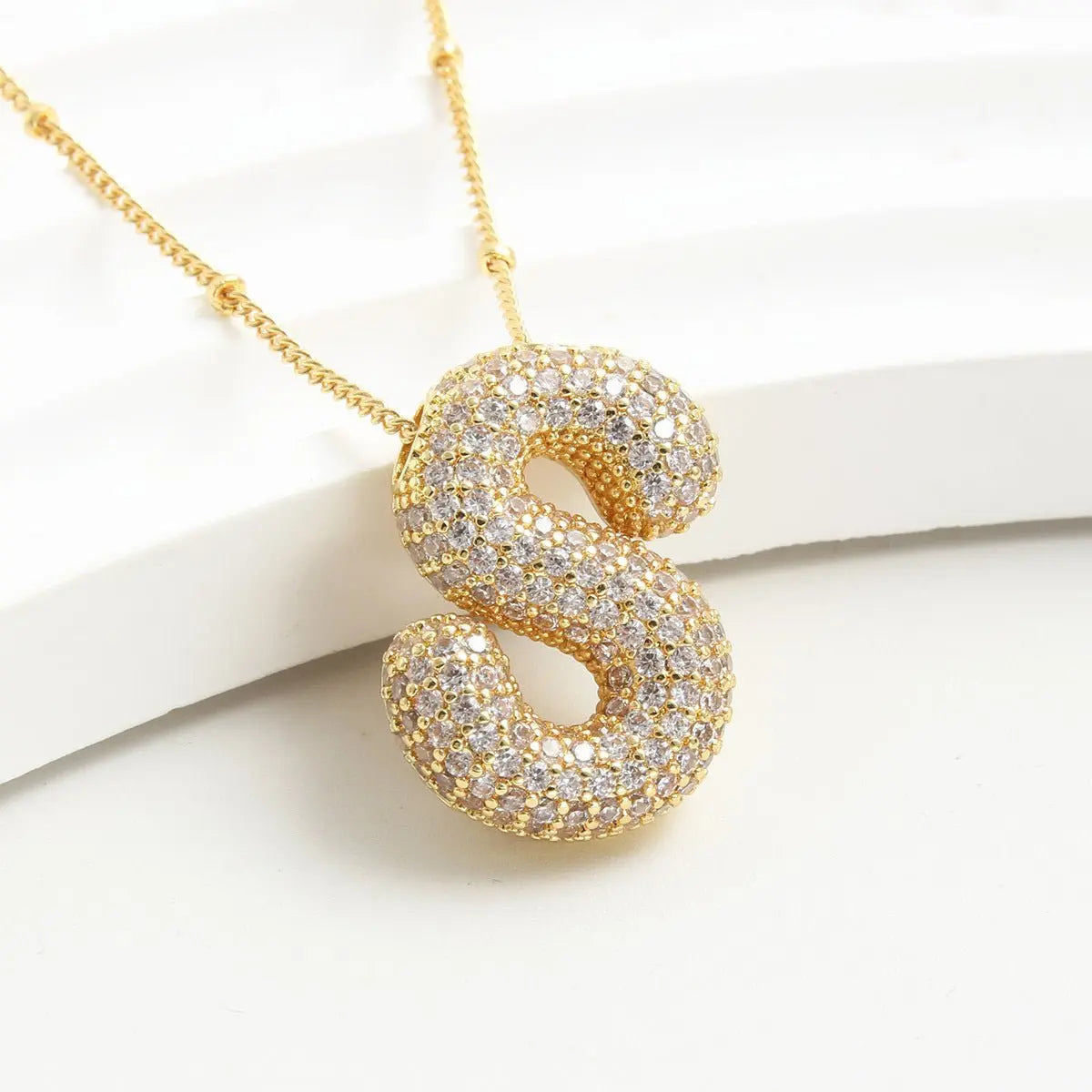 Bubble Initial Necklace 14k Gold Plated Cubic Zirconia nowadaysfashion