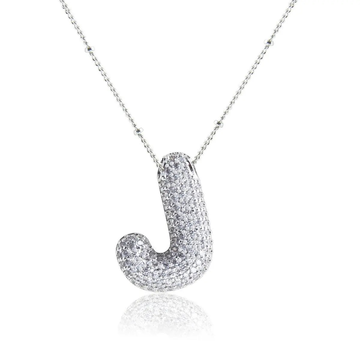 Bubble Initial Necklace 14k Gold Plated Cubic Zirconia nowadaysfashion