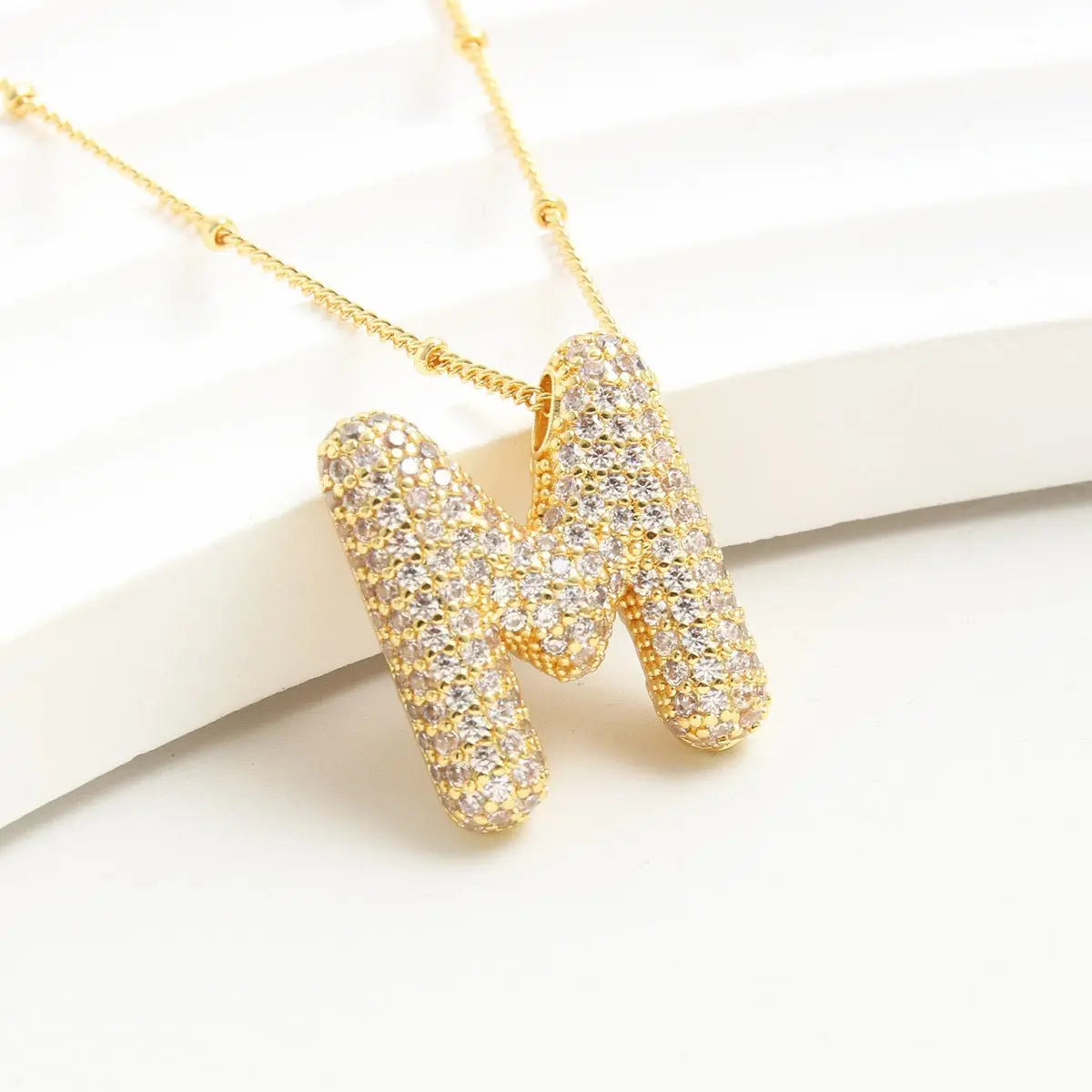 Bubble Initial Necklace 14k Gold Plated Cubic Zirconia - Blade & Thread