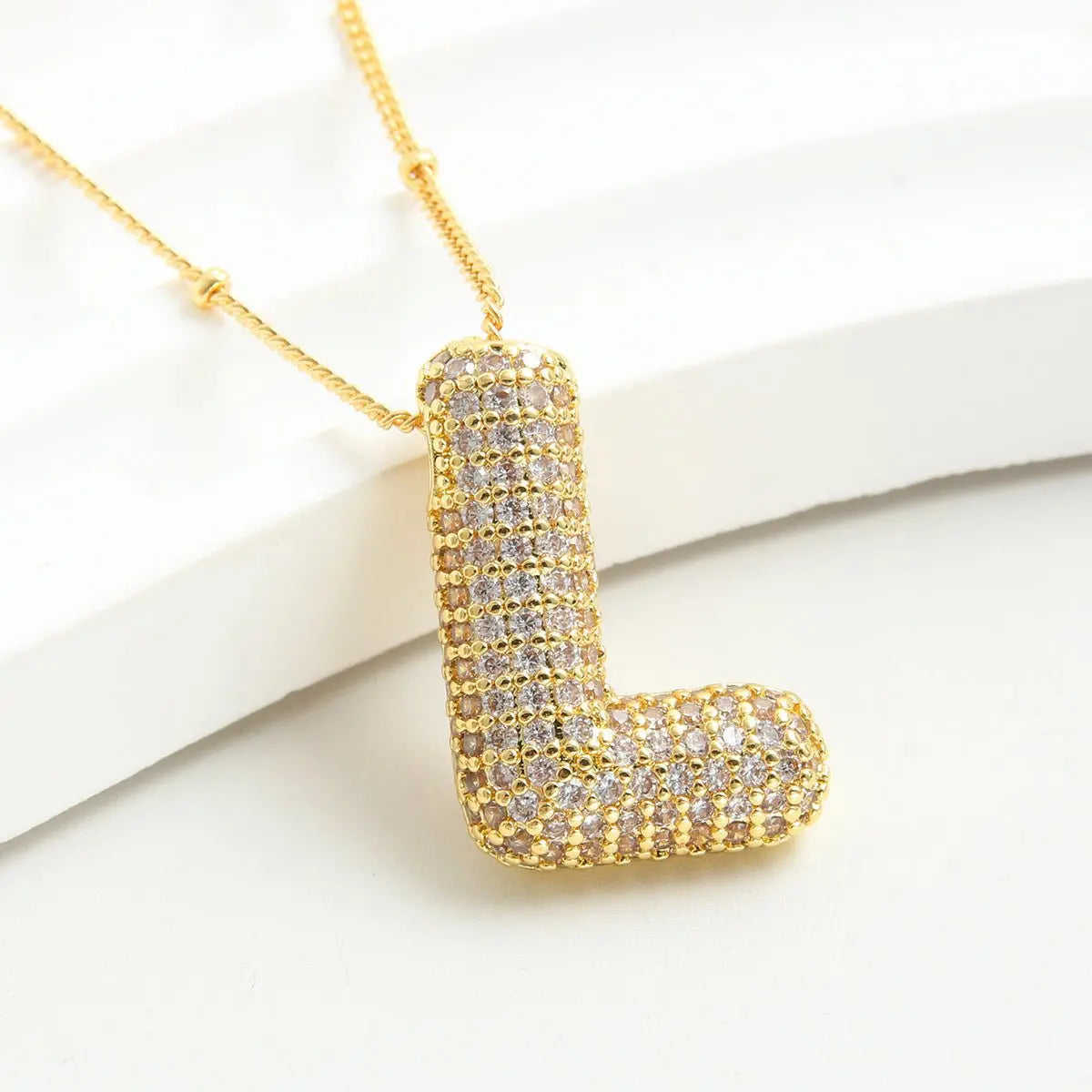 Bubble Initial Necklace 14k Gold Plated Cubic Zirconia - Blade & Thread