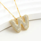 Bubble Initial Necklace 14k Gold Plated Cubic Zirconia nowadaysfashion