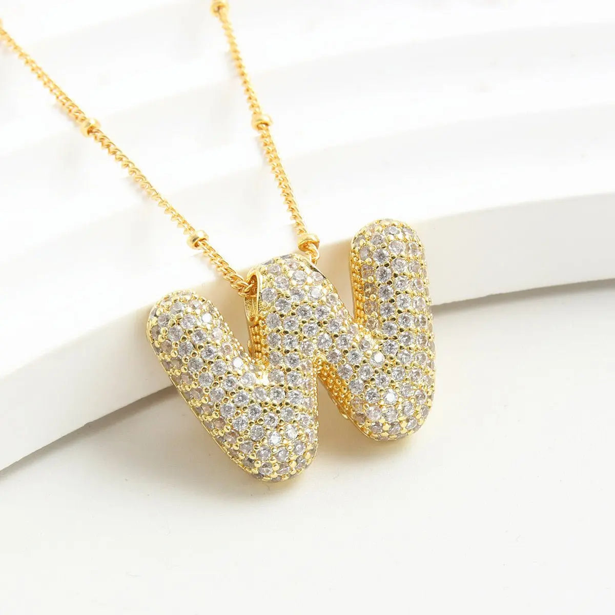 Bubble Initial Necklace 14k Gold Plated Cubic Zirconia - Blade & Thread