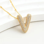 Bubble Initial Necklace 14k Gold Plated Cubic Zirconia nowadaysfashion