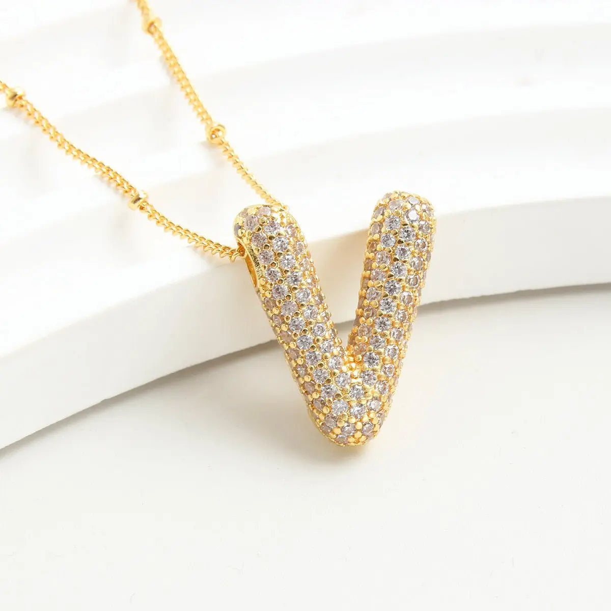Bubble Initial Necklace 14k Gold Plated Cubic Zirconia - Blade & Thread