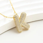 Bubble Initial Necklace 14k Gold Plated Cubic Zirconia nowadaysfashion