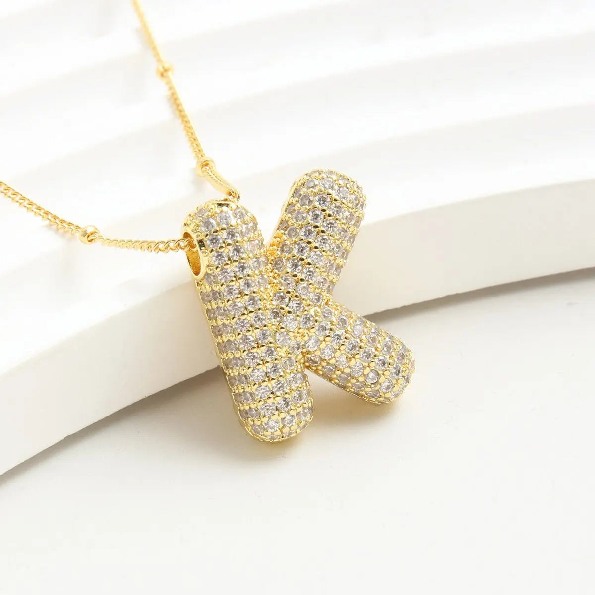 Bubble Initial Necklace 14k Gold Plated Cubic Zirconia - Blade & Thread