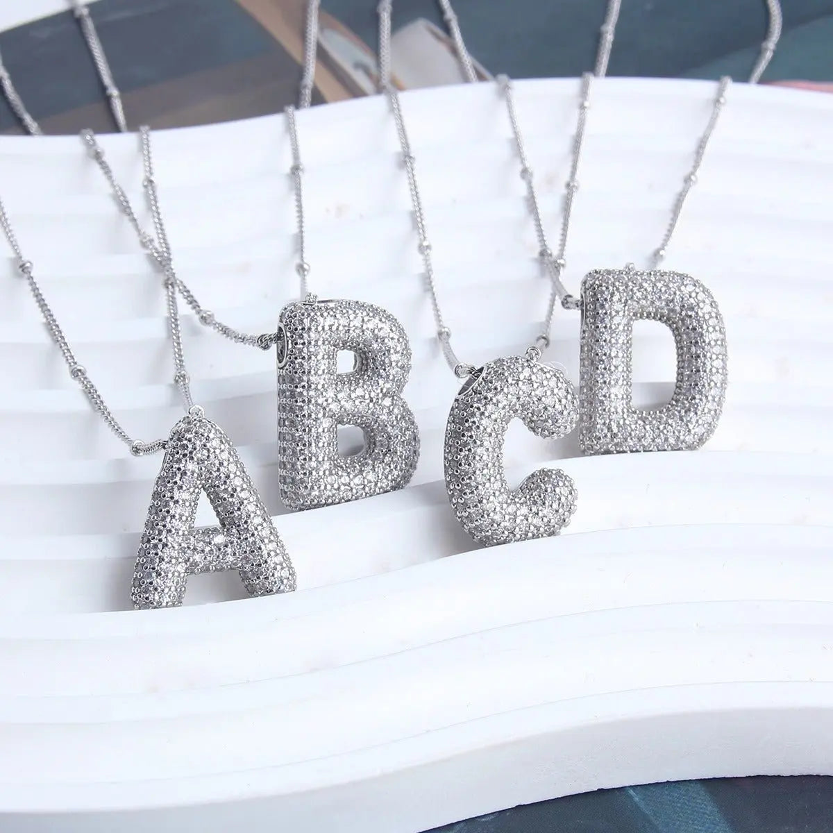 Bubble Initial Necklace 14k Gold Plated Cubic Zirconia nowadaysfashion