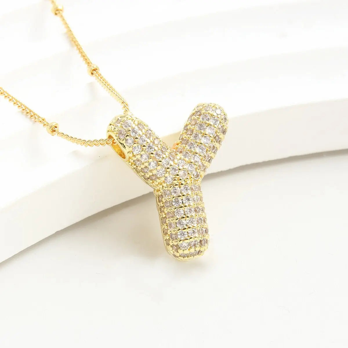 Bubble Initial Necklace 14k Gold Plated Cubic Zirconia - Blade & Thread