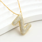 Bubble Initial Necklace 14k Gold Plated Cubic Zirconia nowadaysfashion