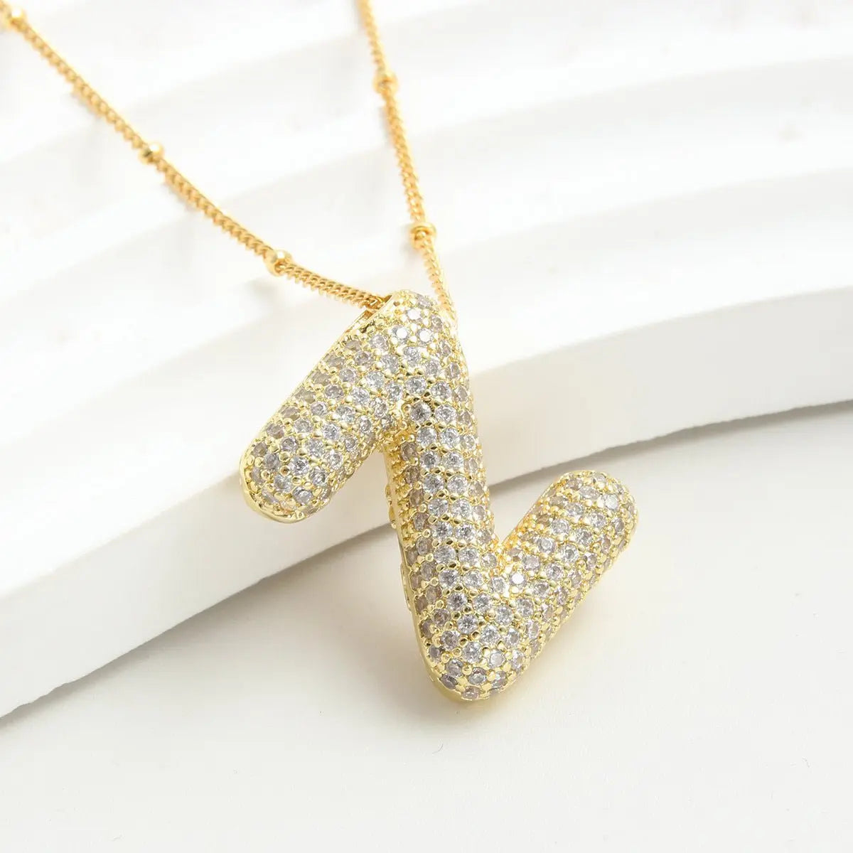 Bubble Initial Necklace 14k Gold Plated Cubic Zirconia - Blade & Thread