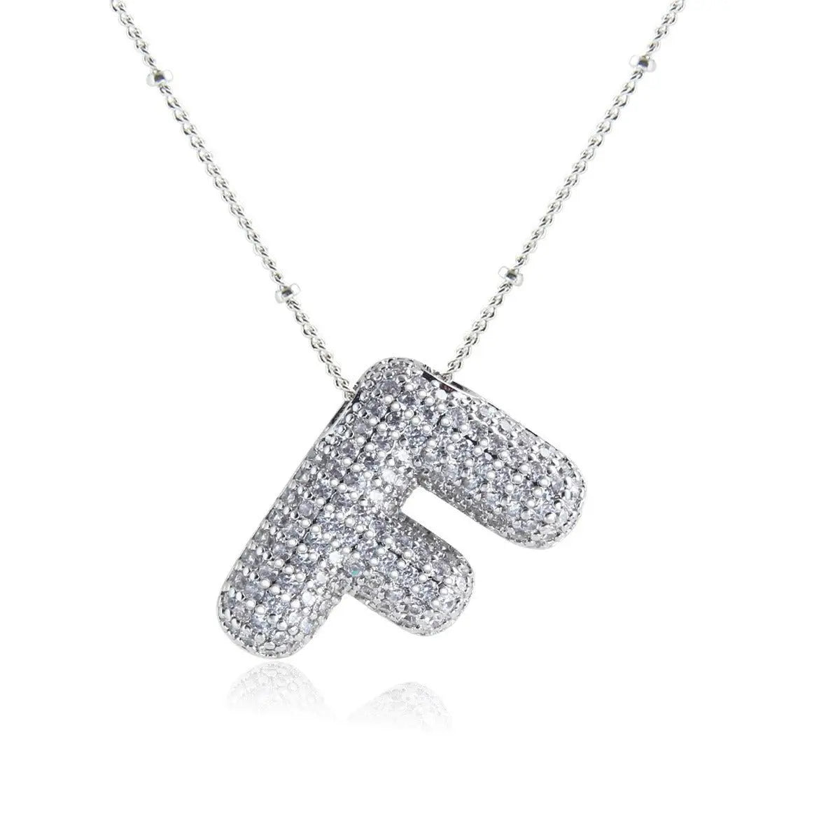 Bubble Initial Necklace 14k Gold Plated Cubic Zirconia nowadaysfashion