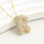 Bubble Initial Necklace 14k Gold Plated Cubic Zirconia nowadaysfashion