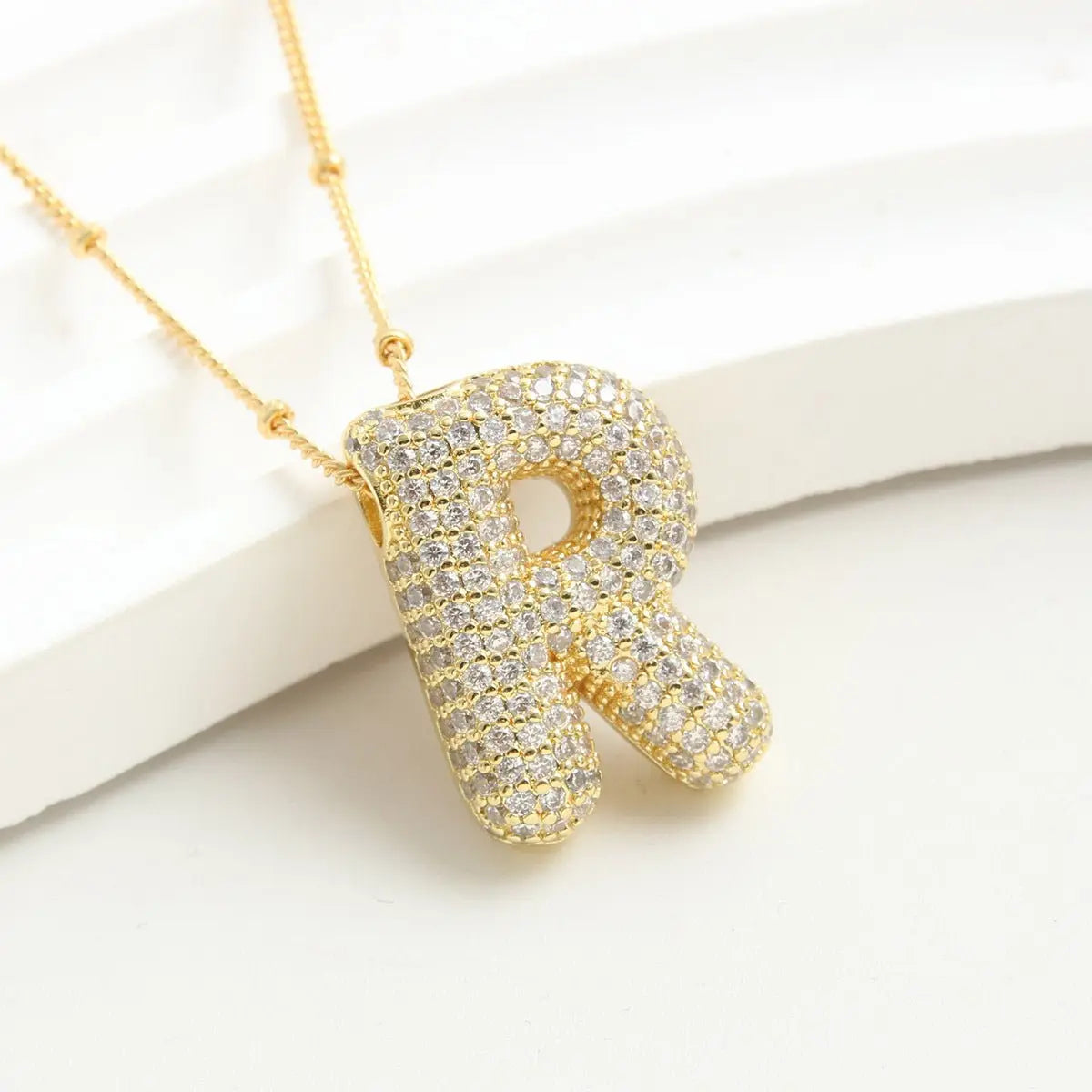 Bubble Initial Necklace 14k Gold Plated Cubic Zirconia - Blade & Thread