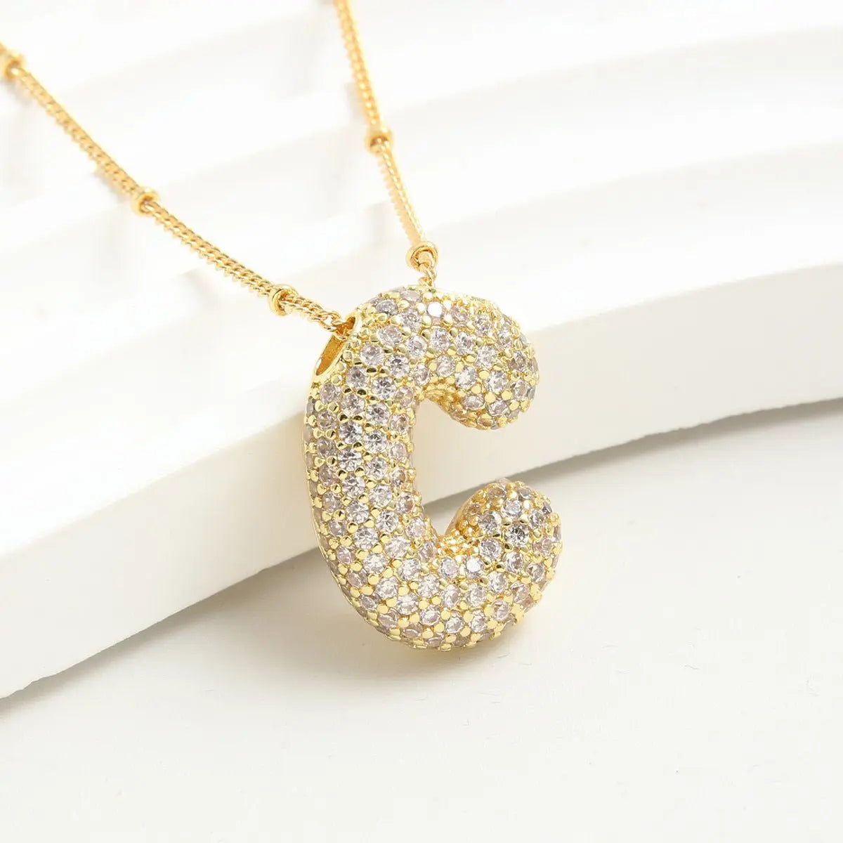 Bubble Initial Necklace 14k Gold Plated Cubic Zirconia - Blade & Thread