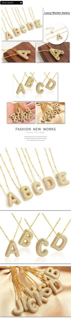 Bubble Initial Necklace 14k Gold Plated Cubic Zirconia nowadaysfashion